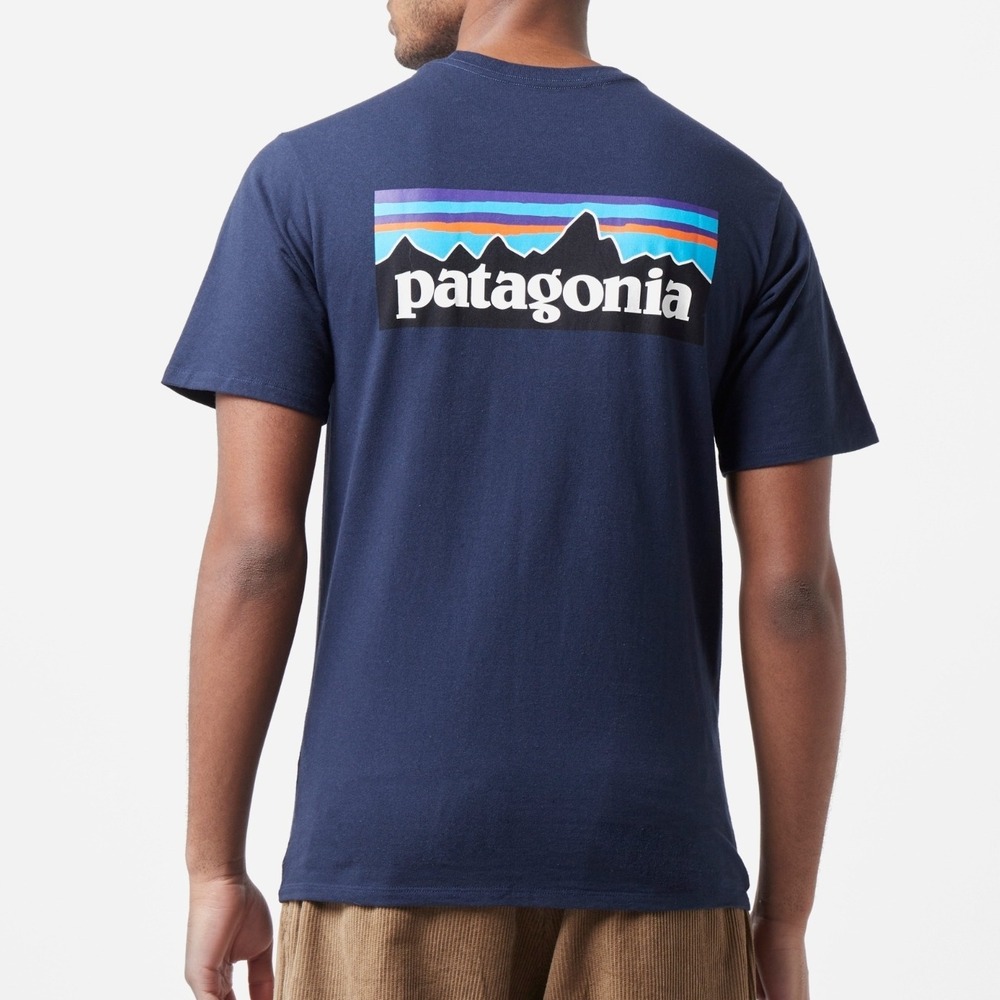 Patagonia Mens T Shirt Navy Blue Organic Cotton Slim Fit Logo‎ Tee